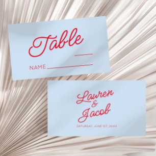 Tarjeta De Mesa Boda Azul y Rojo Minimalista Moderna