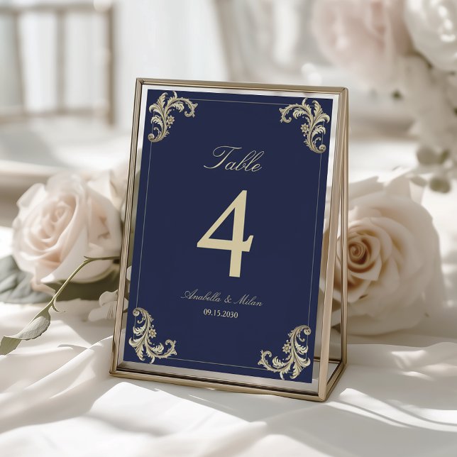 Tarjeta De Mesa Boda barroca de oro azul marino (Subido por el creador)