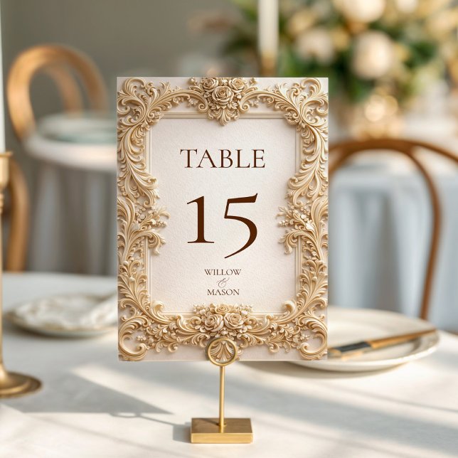 Tarjeta De Mesa Boda Barroca de Oro Floral Ornata  (Ornate Floral Gold Baroque Wedding Table Number)