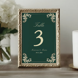 Tarjeta De Mesa Boda Barroca de Oro Verde Esmeralda