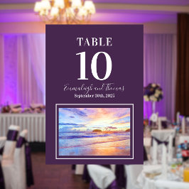 Tarjeta De Mesa Boda Beach Watercolor Pink Sunrise