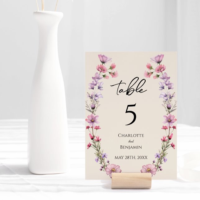 Tarjeta De Mesa Boda Beige de flor silvestre moderna (Subido por el creador)