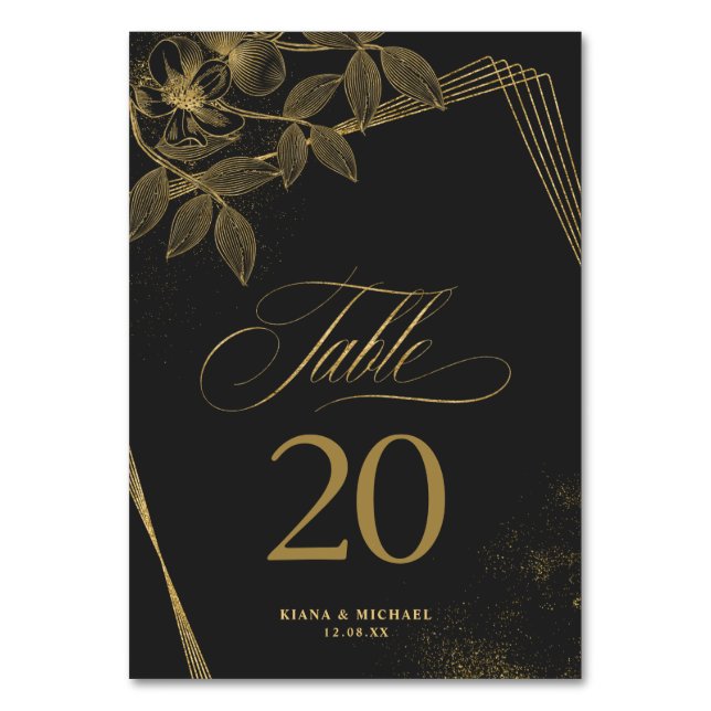 Tarjeta De Mesa Boda Bk/Gld ID835 de Gold Dust & Outlines (Anverso)