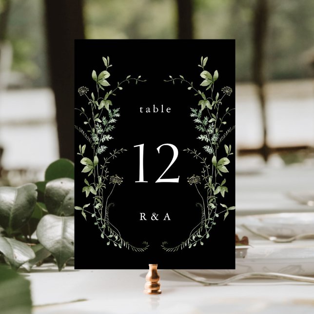 Tarjeta De Mesa Boda Black Elegant Watercolor Wildflowers (Subido por el creador)