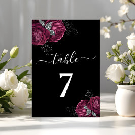 Tarjeta De Mesa Boda Black Floral Burgundy Peonies