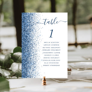 Tarjeta De Mesa Boda Blanca con Borde de Purpurina Azul