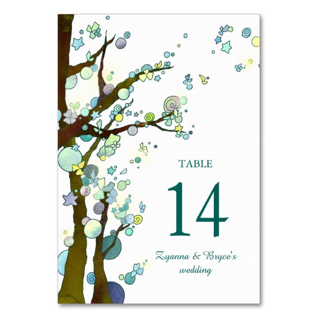 Tarjeta De Mesa Boda blanco de árboles forestales (Anverso)