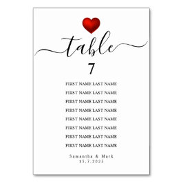 Tarjeta De Mesa Boda blanco de corazón rojo moderno simple