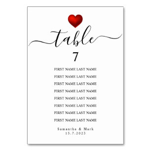 Tarjeta De Mesa Boda blanco de corazón rojo moderno simple