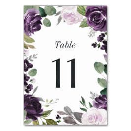 Tarjeta De Mesa Boda blanco floral morado y plateado elegante