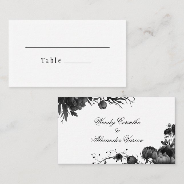 Tarjeta De Mesa Boda blanco gótico clásico plano (Anverso / Reverso)