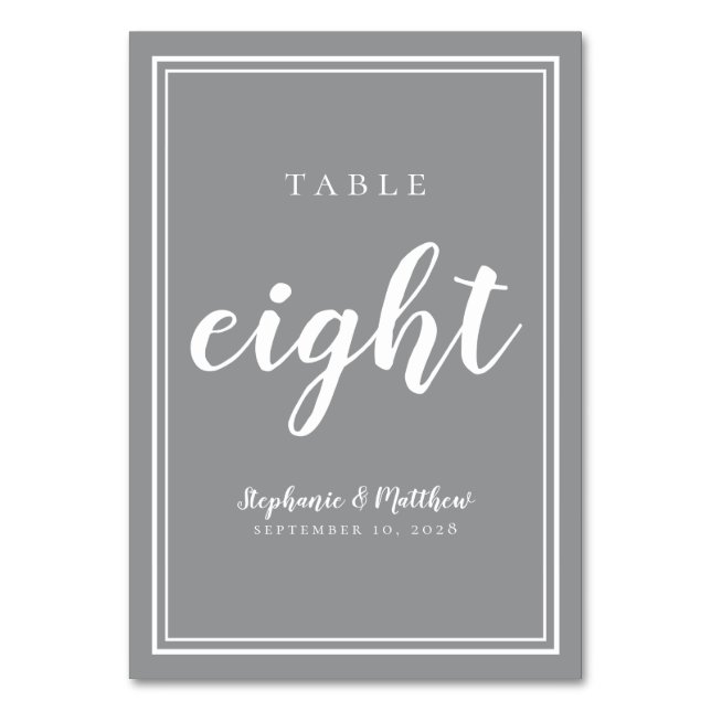 Tarjeta De Mesa Boda Blanco Gris | Mesa Simple Moderna Ocho (Anverso)
