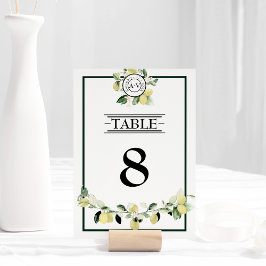 Tarjeta De Mesa Boda blanco monograma del jardín de limón