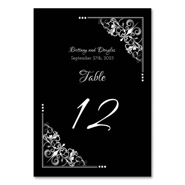 Tarjeta De Mesa Boda blanco negro moderno (Anverso)