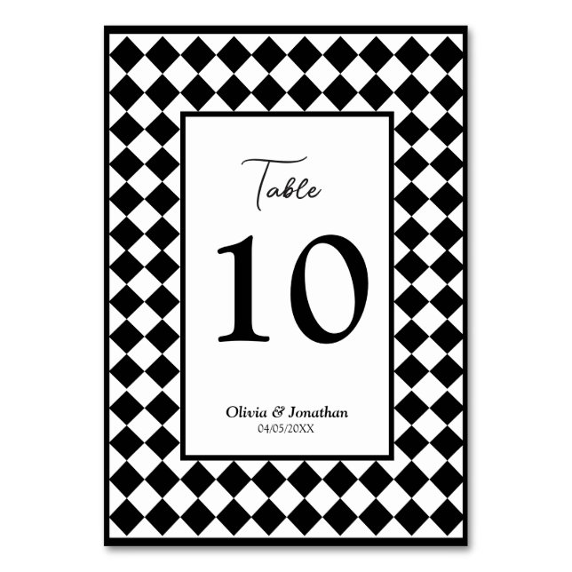 Tarjeta De Mesa Boda blanco negro simple y moderno (Anverso)