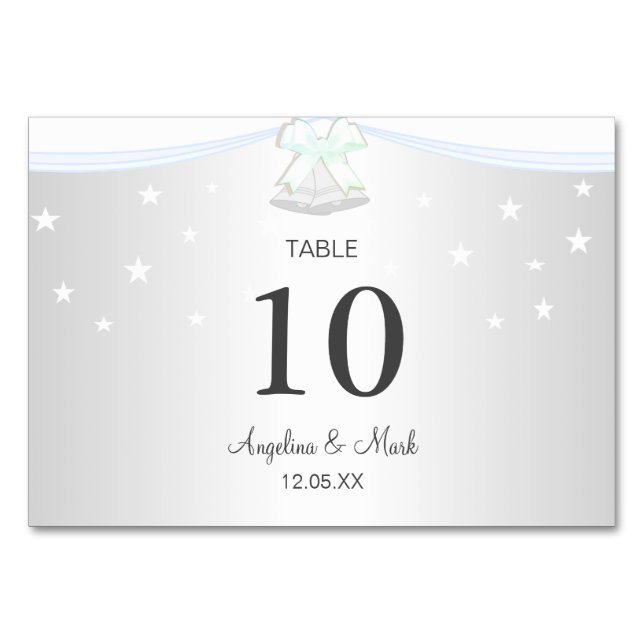 Tarjeta de mesa Boda blanco plateado (Anverso)