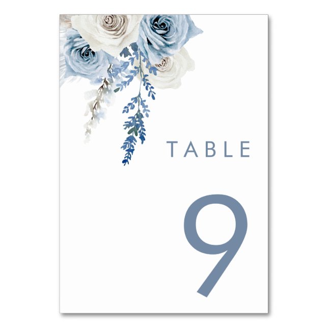 Tarjeta De Mesa Boda blanco y azul turbio moderno (Anverso)