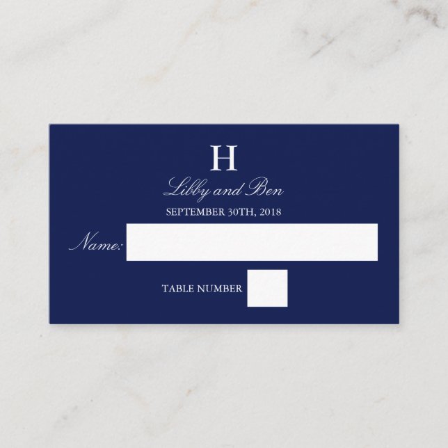 Tarjeta De Mesa Boda blanco y naval de moda (Anverso)