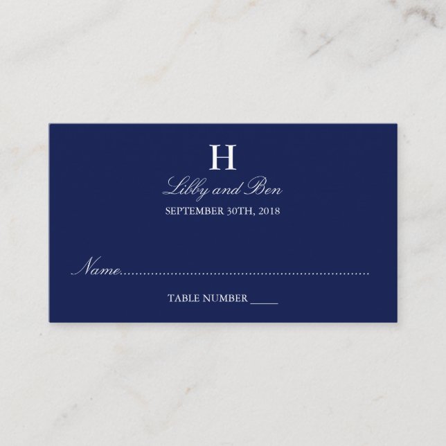 Tarjeta De Mesa Boda blanco y naval de moda (Anverso)