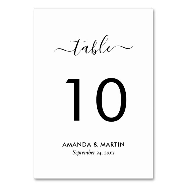 Tarjeta De Mesa Boda blanco y negro de escritura moderna (Anverso)