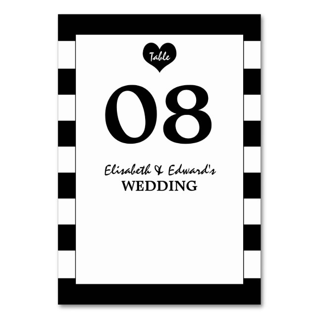 Tarjeta De Mesa Boda blanco y negro de Moda moderna (Anverso)