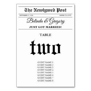 Tarjeta De Mesa Boda blanco y negro divertido de periódico boda