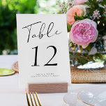 Tarjeta De Mesa Boda blanco y negro elegante de escritura moderna<br><div class="desc">Sencillo y elegante estilo minimalista clásico de escritura de caligrafía en negro boda boda recepción de boda plantilla personalizada de tarjeta de mesa blanca. POR FAVOR, OBSERVE que para ordenar números diferentes necesita personalizares y ponerlos en el carrito de la compra uno por uno (una tarjeta sin 1, otra sin...</div>