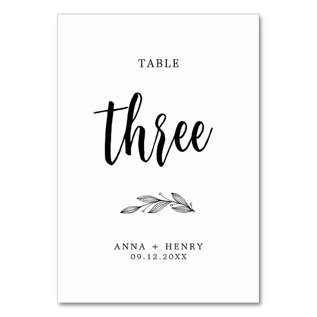 Tarjeta De Mesa Boda blanco y negro moderno (Anverso)
