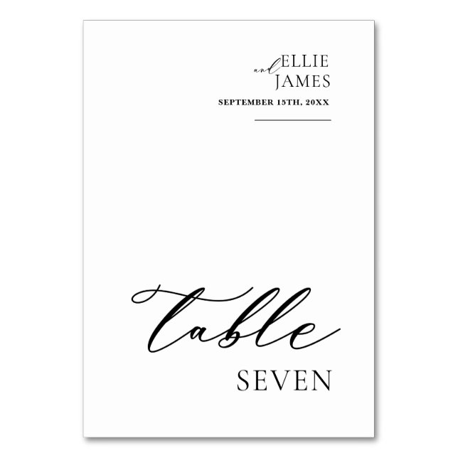 Tarjeta De Mesa Boda Blanco Y Negro Sencillo Elegante (Anverso)