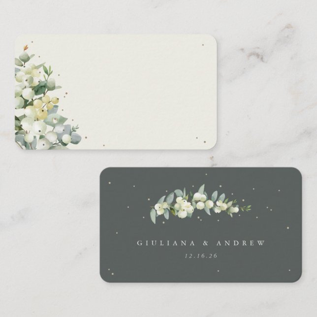 Tarjeta De Mesa Boda Blank Green/Cream Snowberry+Eucalyptus (Anverso / Reverso)