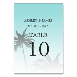 Tarjeta De Mesa Boda Blue Tropical Palm Tree Beach