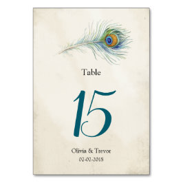 Tarjeta De Mesa Boda Bohemian Peacock Feather