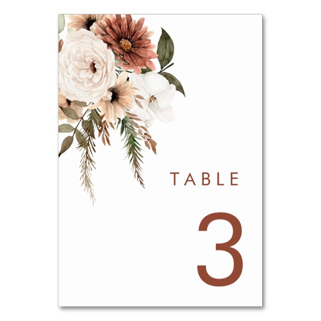 Tarjeta De Mesa Boda Bohemiana Floral Terracotta (Anverso)
