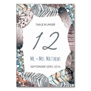 Tarjeta De Mesa Boda bohemio de plumas tribales modernas