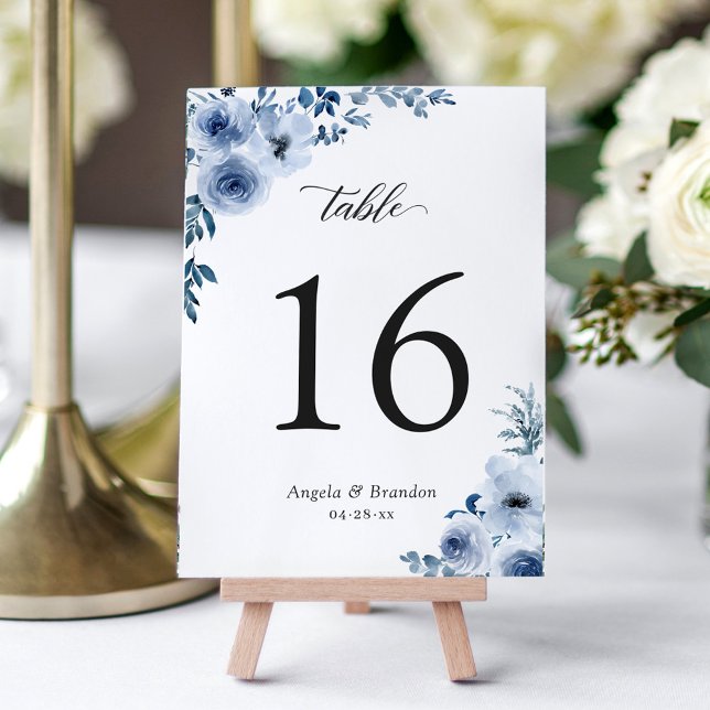 Tarjeta De Mesa Boda Bohemio Dusty Azul Floral Número de tabla (Subido por el creador)