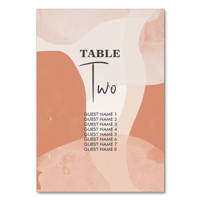 Tarjeta De Mesa Boda bohemio moderno de abstracto de terracota (Anverso)