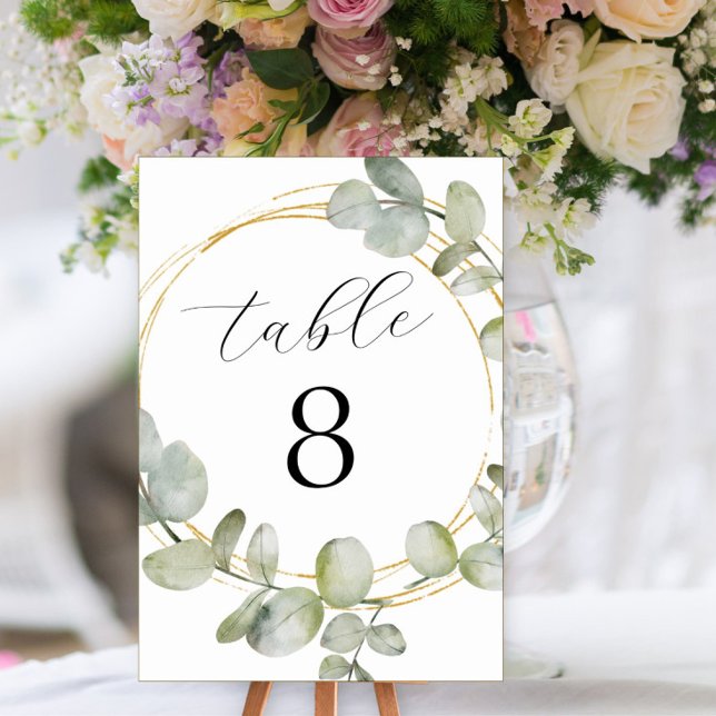 Tarjeta De Mesa Boda Boho Acuarela Eucalipto & Oro  (Subido por el creador)
