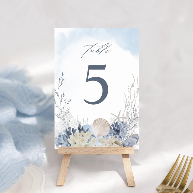 Tarjeta De Mesa Boda boho azul océano playa acuarela (Subido por el creador)