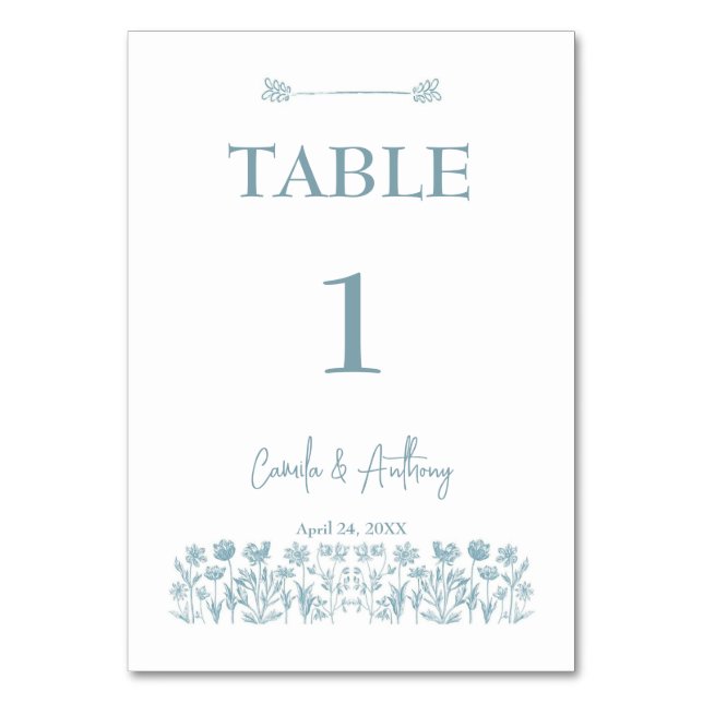 Tarjeta De Mesa Boda Boho Blue Wildflower (Anverso)