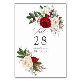 Tarjeta De Mesa Boda Boho Borgoña - Floral Marsala