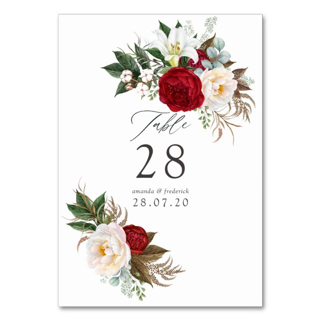 Tarjeta De Mesa Boda Boho Borgoña - Marsala Floral (Anverso)