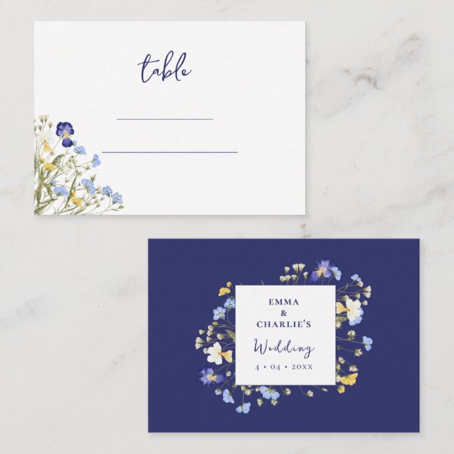 Tarjeta De Mesa Boda Boho Botanical Elegant Blue (Anverso / Reverso)