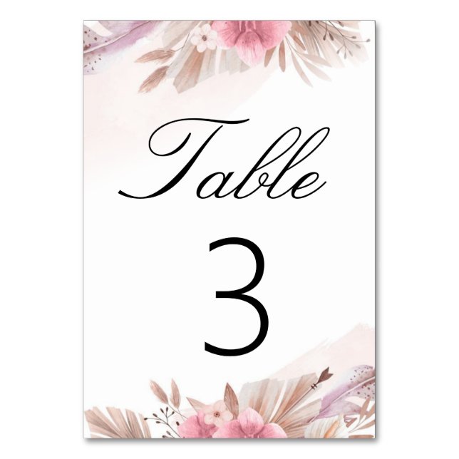 Tarjeta De Mesa Boda Boho Chic Romántica con Rosa y Champán (Anverso)