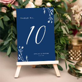 Tarjeta De Mesa Boda Boho de Flores Silvestres Azules de la Marina