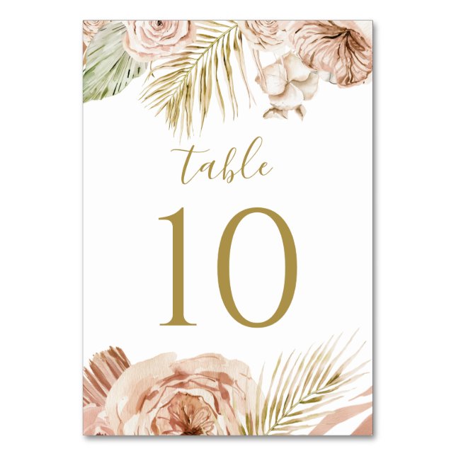 Tarjeta De Mesa Boda Boho Floral, Palm y Pampas (Anverso)