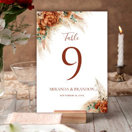 Tarjeta De Mesa Boda Boho Floral Romántica con Caligrafía Elegante
