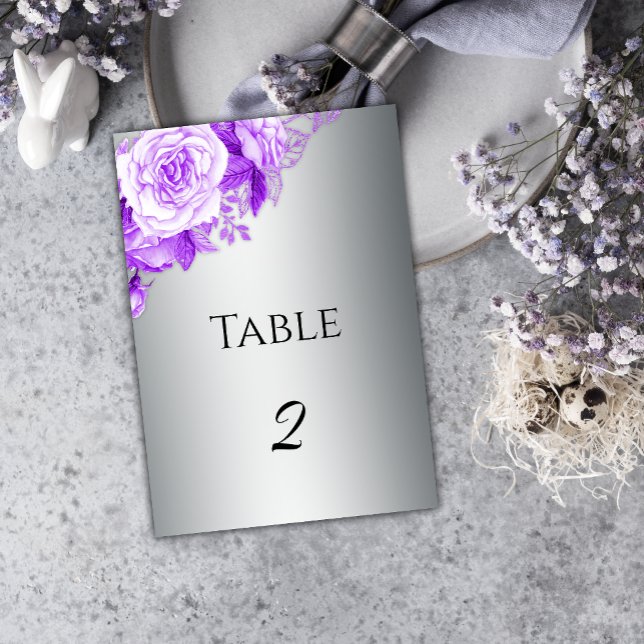 Tarjeta De Mesa Boda Boho Silver y Purple Rosas (Subido por el creador)