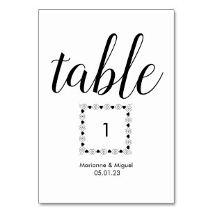 Tarjeta De Mesa Boda Borde de Asientos Corazón Blanco Negro 