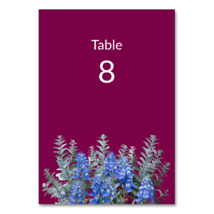 Tarjeta De Mesa Boda Borgoña de Invierno con Bluebonnet