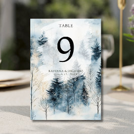 Tarjeta De Mesa Boda Bosque Pino Nieve Niebla Invierno